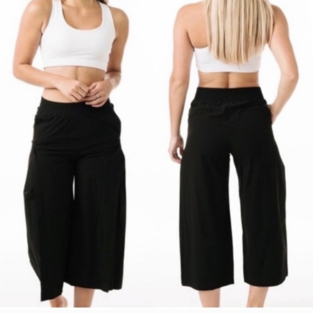 ZYIA Black‎ Work Flow Gaucho Pants High Rise Athletic Wide Leg Crop Medium - Picture 3 of 11